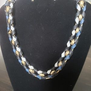 Stella and Dot leather and metal braided Necklace